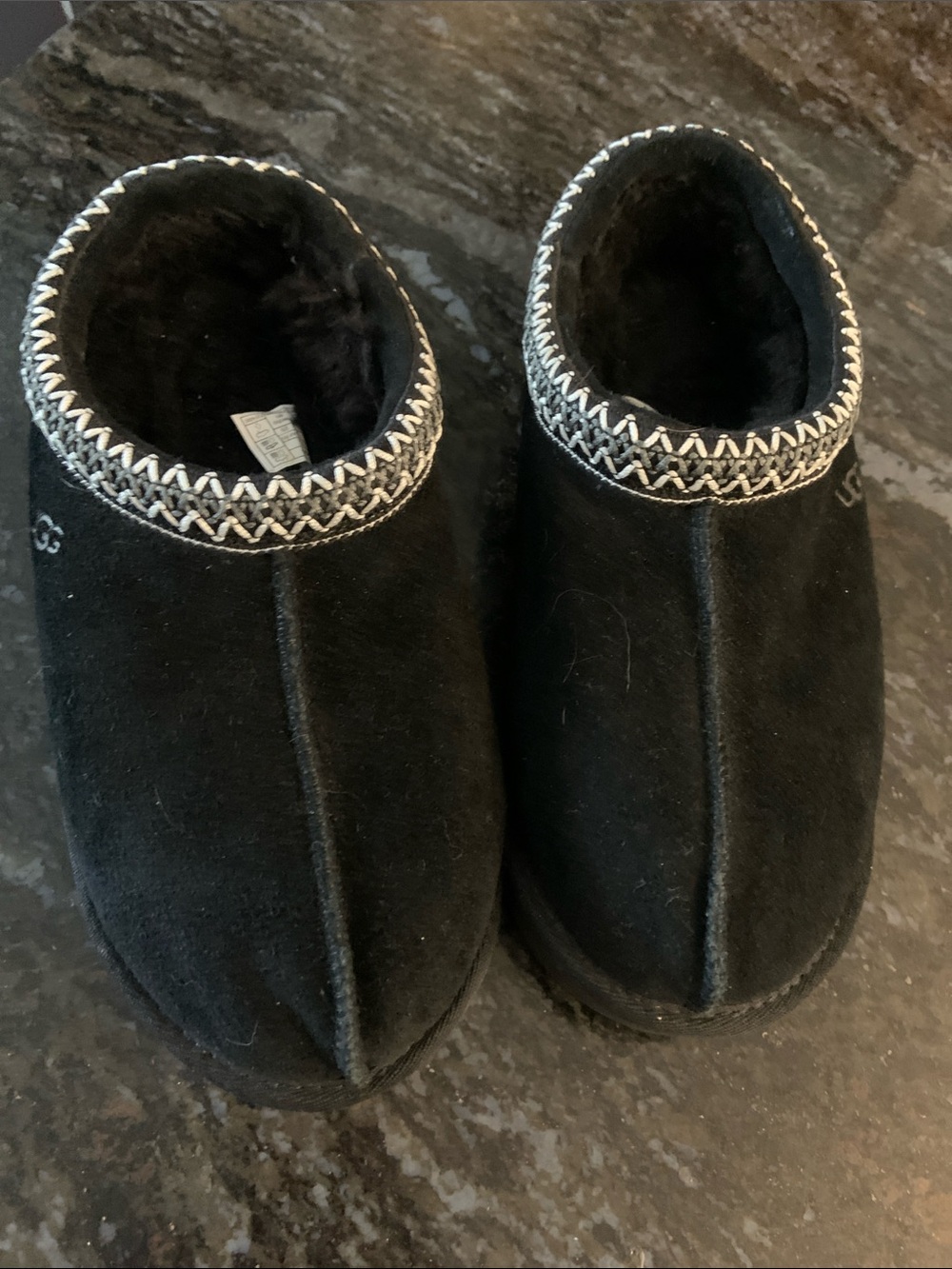 UGG  Black Suede One-Piece Slip-On Footies with Contrast Stitch